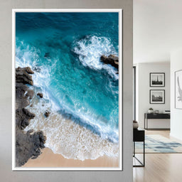 Turquoise Tide on Rock Shore - NicheCanvas