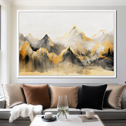 Golden Alpine Mist Watercolor Peaks - NicheCanvas