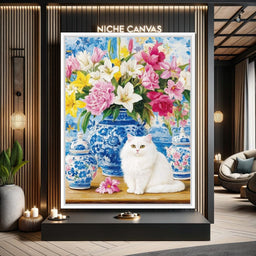 Floral Harmony and Feline Charm - NicheCanvas