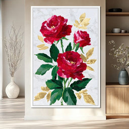 Romantic Red Roses Gold Leaf - NicheCanvas
