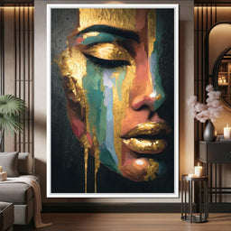 Golden Radiant Abstract Face - NicheCanvas
