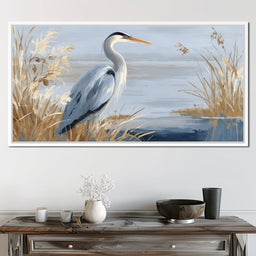 Coastal Heron Marsh Stillness - NicheCanvas