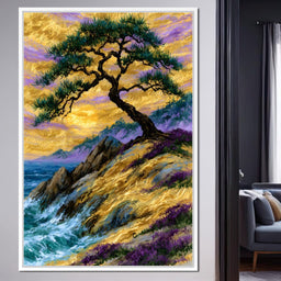 Golden Shoreline Beneath An Ancient Pine - NicheCanvas