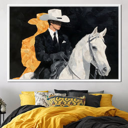 Elegant Cowboy On Ivory Steed - NicheCanvas