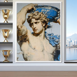 Marble Statue With Blue Urn - NicheCanvas