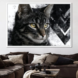 Monochrome Cat Golden Eyes - NicheCanvas