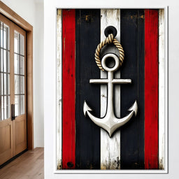 Nautical Anchor on Stripes - NicheCanvas