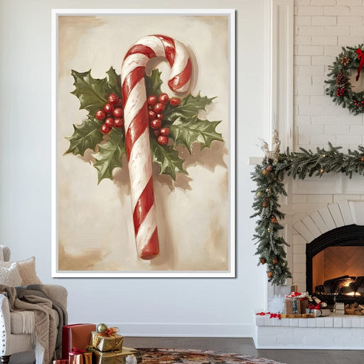 Christmas Candy Cane Holly Joy Canvas Print