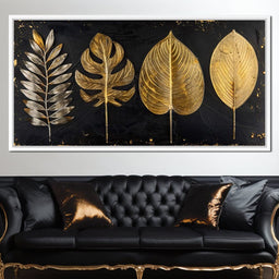 Golden Leaves on Black Background - NicheCanvas