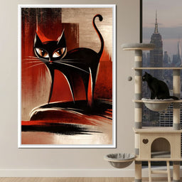 Mid Century Black Cat Stare - NicheCanvas
