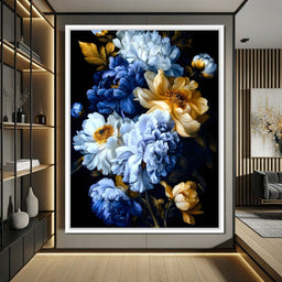 Midnight Golden Floral Peonies - NicheCanvas