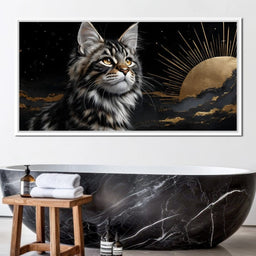 Golden Feline Under Starlight - NicheCanvas