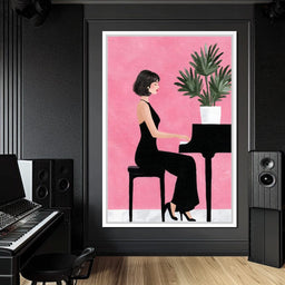 Elegant Pianist On Pink Backdrop - NicheCanvas