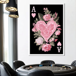 Floral Ace of Hearts Pink Rose - NicheCanvas