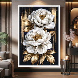 Gilded Petals Resting Upon Midnight - NicheCanvas