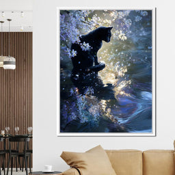 Black Cat Blossom Reflection - NicheCanvas