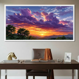 Golden Mountain Sunset Clouds Sky - NicheCanvas