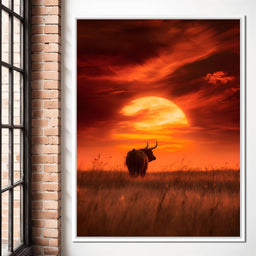 Majestic Bull Sunset Reverie - NicheCanvas