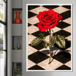 Red Rose on Checkerboard - NicheCanvas