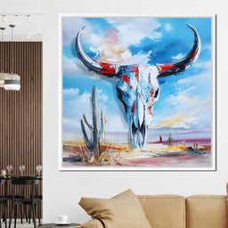 Desert Longhorn Skull Sunrise - NicheCanvas