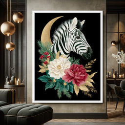 Moonlit Floral Gold Zebra - NicheCanvas