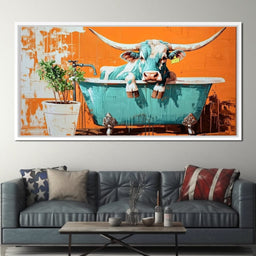 Cow in a Tub Vibrant Quirkiness - NicheCanvas