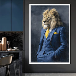 Regal Lion Portrait Blue Suit - NicheCanvas