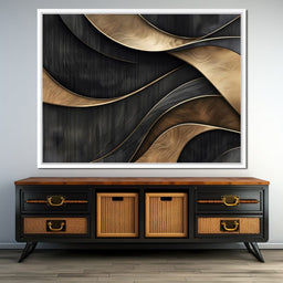 Grey and Gold Wooden Waves 002 - Johanjjf - NicheCanvas