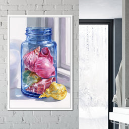 Seashells Jar Sunlit Window - NicheCanvas