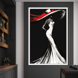 The White Dress - Elegant Silhouette in Red - NicheCanvas