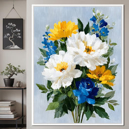 Golden White Blue Garden Posey - NicheCanvas