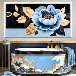 Golden Petals Blue Bloom - NicheCanvas