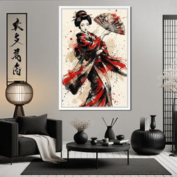 Japanese Woman with Fan - NicheCanvas