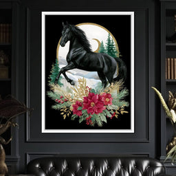 Moonlit Floral Gold Stallion - NicheCanvas