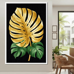 Golden Monstera Leaf Elegance - NicheCanvas