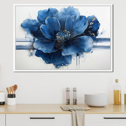 Sapphire Petals with Gold Dew - NicheCanvas