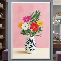 Pink Vase Garden Bouquet - NicheCanvas