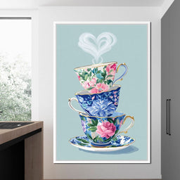 Vintage Floral Teacup Stack Delight - NicheCanvas