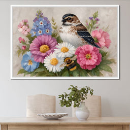 Garden Sparrow and Bumblebee - NicheCanvas