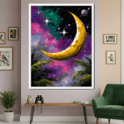 Golden Crescent Cosmic Nightscape - NicheCanvas