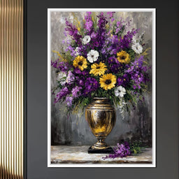 Golden Vase Violet Sunflowers - NicheCanvas