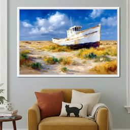 Weathered Coastal Boat Reverie - NicheCanvas