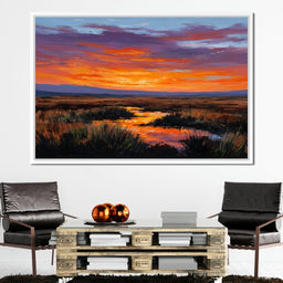 Sunset River Over Marshland - NicheCanvas