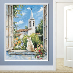 Cat's Tranquil Garden View - NicheCanvas