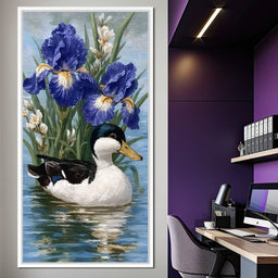 Duck Amongst Blooming Iris - NicheCanvas