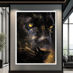 Golden Starlight Panther Portrait - NicheCanvas