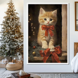 Yuletide Kitten by the Window - NicheCanvas