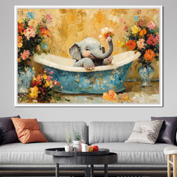 Elephant Joy in Floral Bath - NicheCanvas