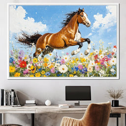 Stallion Gallop Through Wild Blooms - NicheCanvas