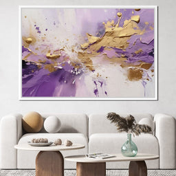 Golden Lavender Abstract Splash - NicheCanvas